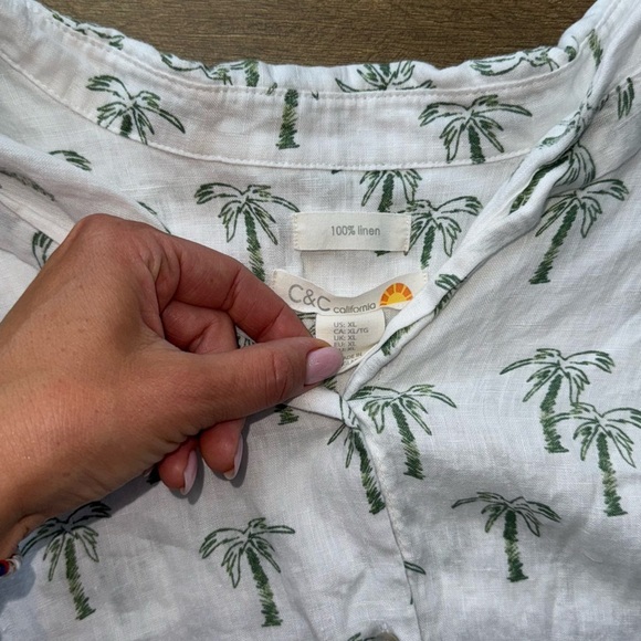 C & C California 100% Linen Palm Trees Button Down Collared Shirt Size XL - Picture 3 of 5